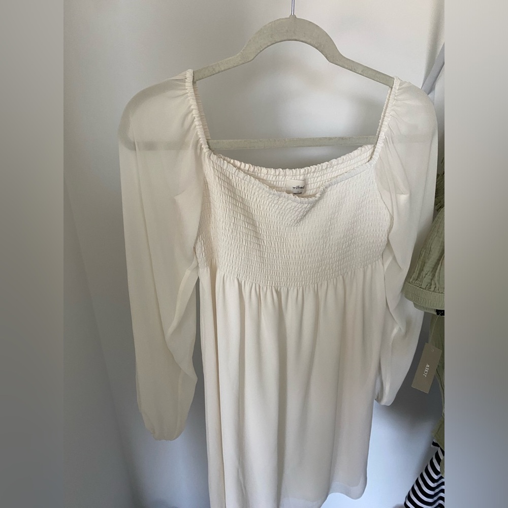 Aritzia White Smocked Mini Dress
